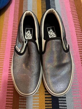 Vans Iridescent Slip-On Sneakers in Silver Holographic